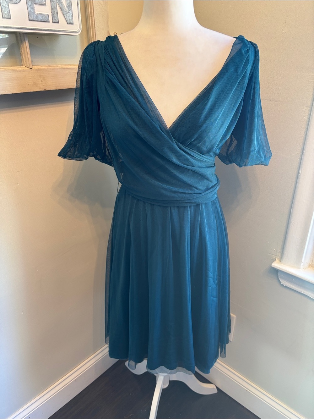 Effie’s Heart Wrap Top Mesh Tulle Dress in Emerald Green